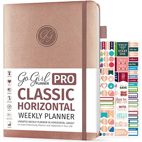 GoGirl Planner Pro undated weekly organizer in rose gold faux leather