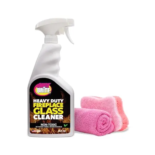 Quick N Brite Fireplace Glass Cleaner 24oz bottle with sponge and towel