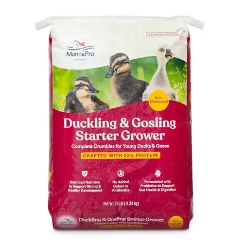 Manna Pro 25lb bag of Duck Starter Grower Crumbles for ducklings.