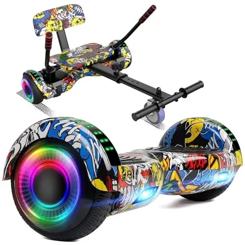 FLYING-ANT hoverboard with attachable seat and kart handle for kids