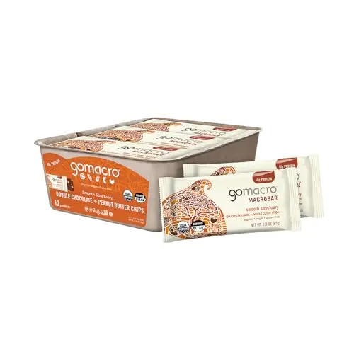 GoMacro MacroBar Organic Vegan Protein Bar, Double Chocolate + Peanut Butter Chips