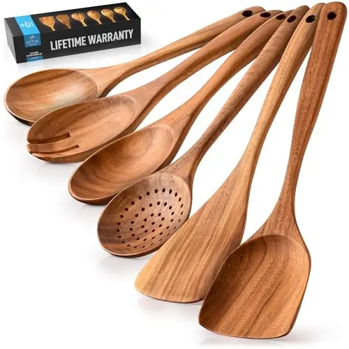Zulay Kitchen teak wooden cooking spoon set