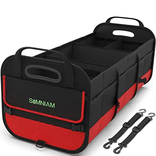 Red Simniam large capacity collapsible trunk organizer with retractable straps