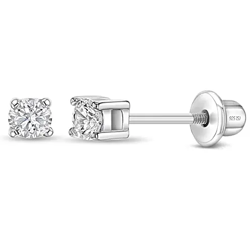 In Season Jewelry 925 sterling silver clear cubic zirconia screw-back stud earrings for kids, 2mm
