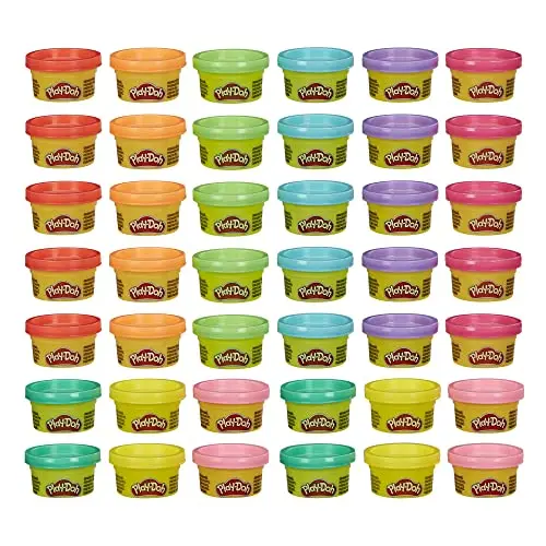 Play Doh bulk pack with 42 mini cans of modeling compound in assorted colors