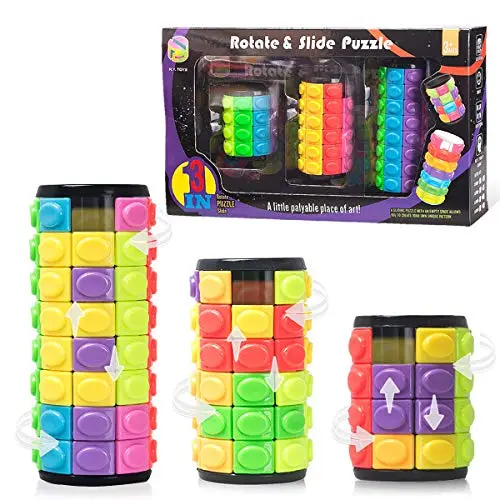 R.Y.TOYS cylinder puzzle with multicolored, rotating and sliding layers.