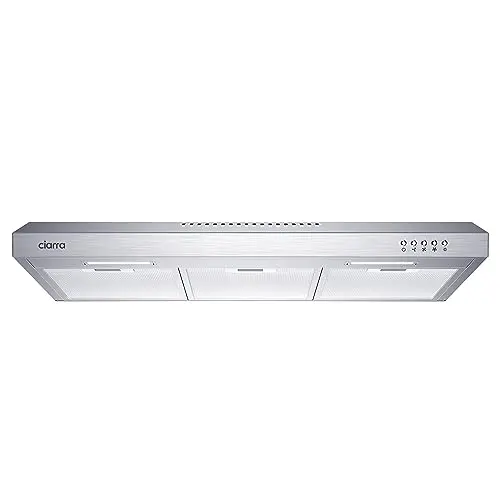 CIARRA silver under cabinet range hood with low-profile design