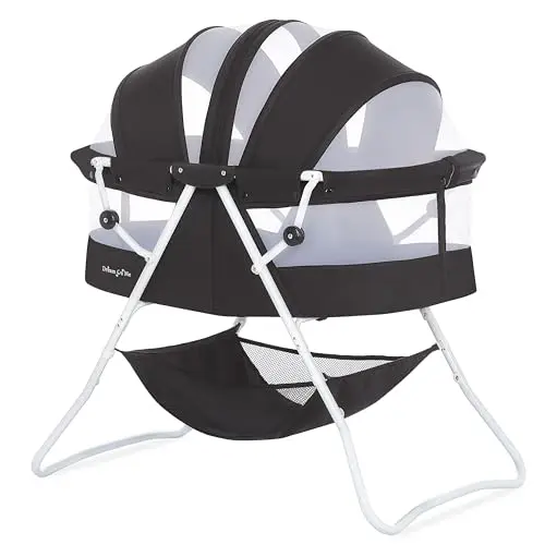Dream On Me Karley Bassinet folded compactly with its carry bag