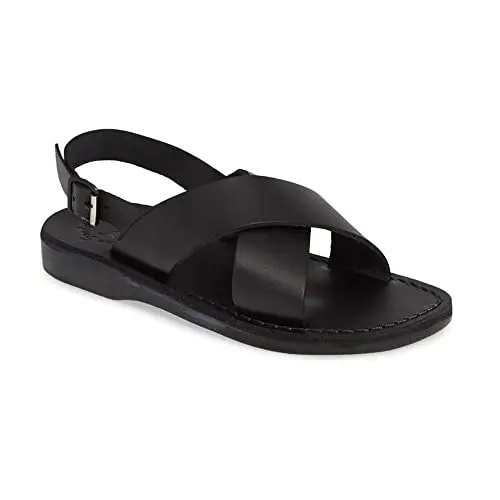 Elan women's leather strap sandal with buckle and textured sole