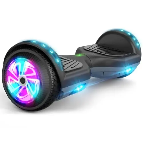 FLYING-ANT hoverboard for kids with black and gray design and LED wheel lights
