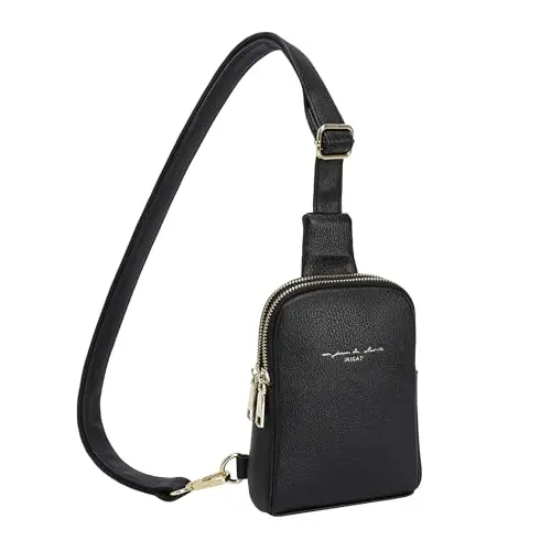 INICAT small black vegan leather crossbody purse with card slots