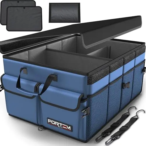 FORTEM Trunk Organizer in blue color, showing compartments and straps