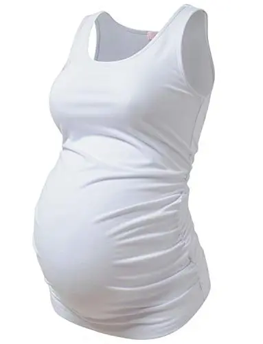 Bhome Maternity Tank Top in white showing side ruching detail
