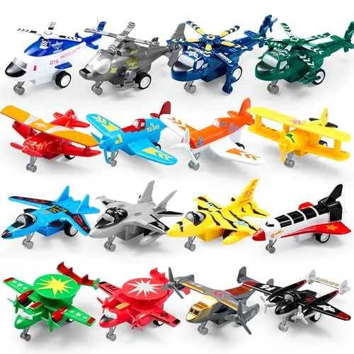JOYIN 16 piece collection of colorful pull-back airplane and helicopter toys