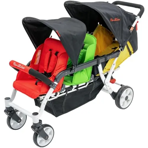 Familidoo H3E 3 seat tandem daycare stroller in Rainbow colors
