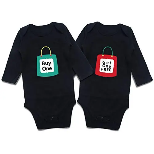 DEFAHN Funny Twins Baby Bodysuits with Buy One Get One Free print