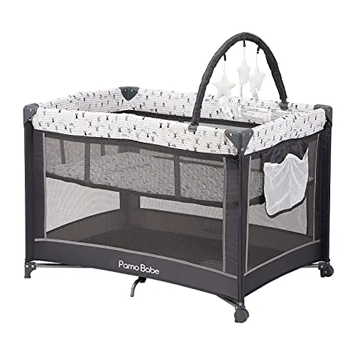 Pamo Babe Portable Playard with padded mat and toy bar