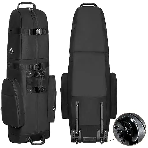 Himal Outdoors black soft-sided golf travel bag with wheels and multiple pockets