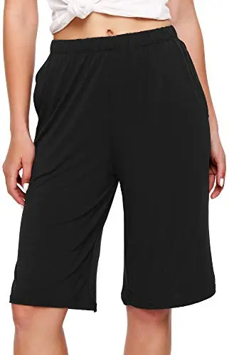 WiWi Bamboo Viscose Pajama Shorts in black, showing knee-length design and side pockets