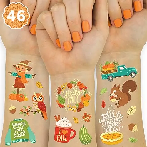 xo, Fetti fall temporary tattoos with pumpkin and leaf designs