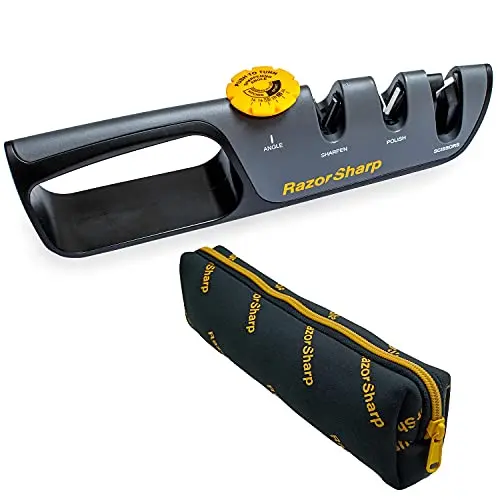 RazorSharp knife sharpener with adjustable angle guide and diamond stones