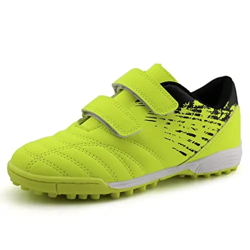 Brooman lime green kids turf soccer shoes with strap closure