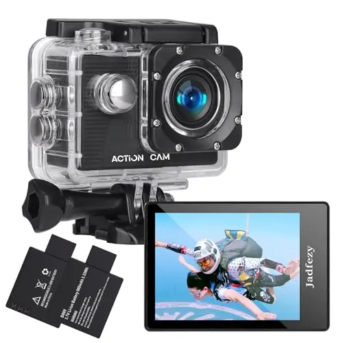 Jadfezy FHD action camera with waterproof case and accessory kit