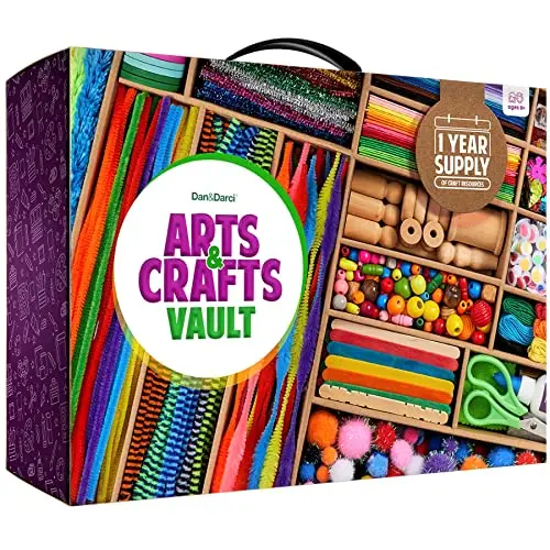 Dan&Darci Arts and Crafts Vault with two drawers full of pom poms, beads, googly eyes, and craft materials