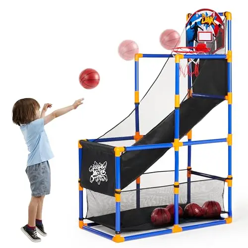 JOYIN kids arcade basketball game set with hoop, net, and inflatable balls