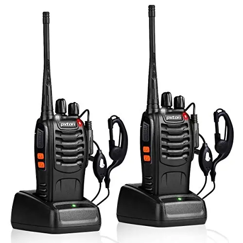 Pxton walkie talkies with earpieces and charging station