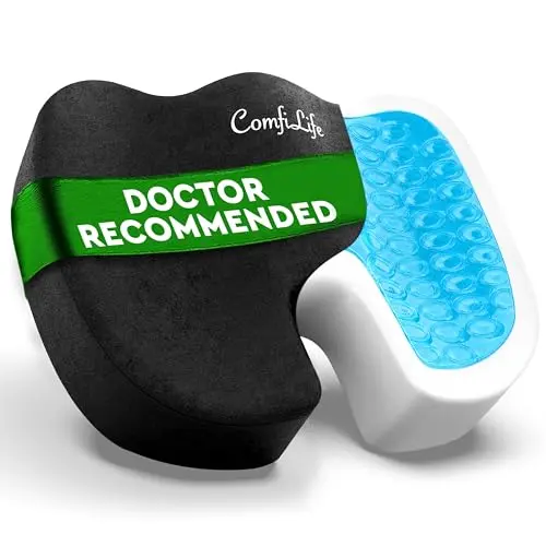 ComfiLife Gel Enhanced Memory Foam Seat Cushion with U-shaped cutout on a car seat