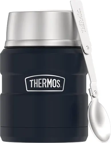 THERMOS Stainless King Vacuum-Insulated Food Jar in Midnight Blue with folding spoon