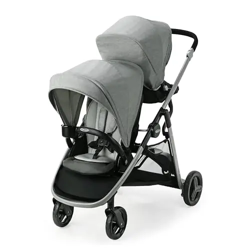 Graco Ready2Grow LX 2.0 double stroller showing bench seat and standing platform options