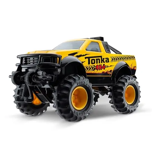 Yellow Tonka 4x4 Pickup Truck toy with a working winch and fold-down gate