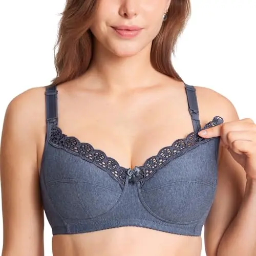 Gratlin plus size blue marl cotton nursing bra with lace detail