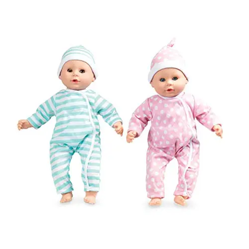 Melissa & Doug twin baby dolls, a boy and a girl, with soft bodies and pacifiers