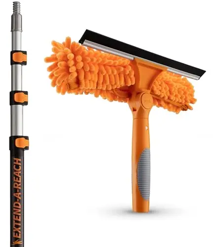 EXTEND-A-REACH window cleaning kit with telescopic aluminum pole and squeegee head