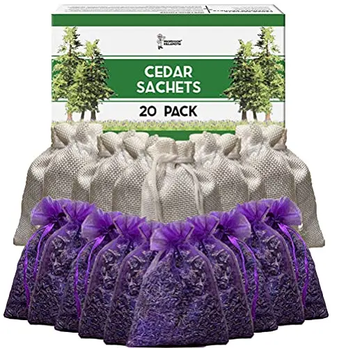 Professor Killamoth cedar chips and lavender sachets in purple pouches
