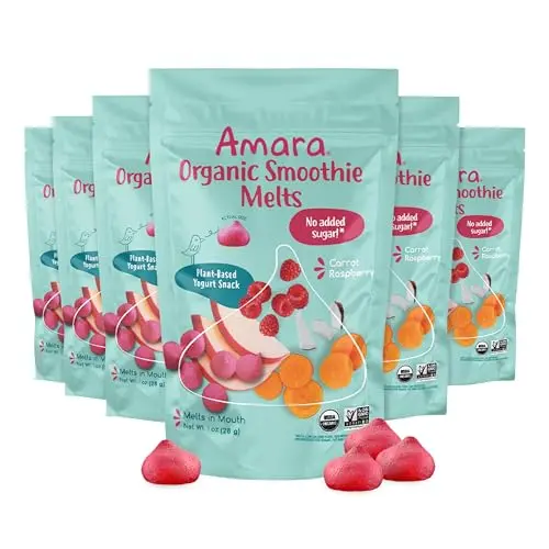 Amara Smoothie Melts Carrot Raspberry baby snacks in resealable bags