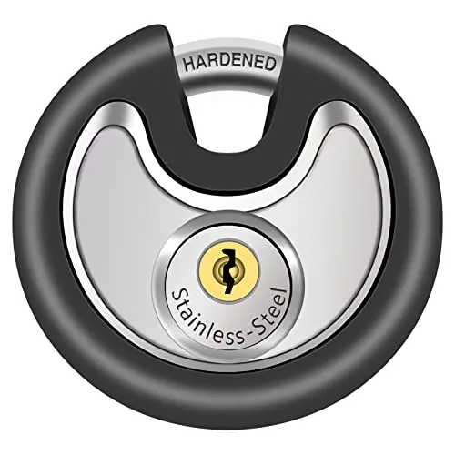 DAYGOS disc padlock with a distinctive black rubber protective bumper.