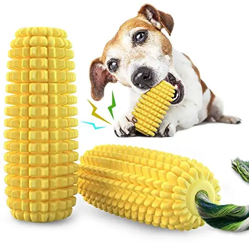 Carllg yellow corn cob shaped zigzag dog chew toy