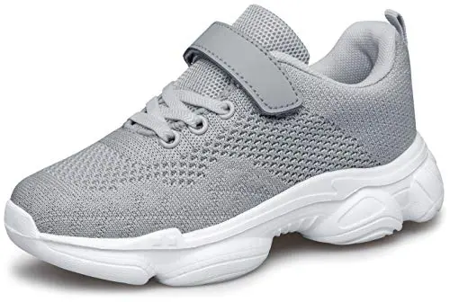 MURDESOT grey athletic strap sneakers for toddlers on a carpet