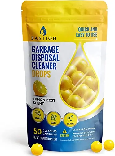 Bastion garbage disposal cleaner lemon zest drops in a resealable pouch