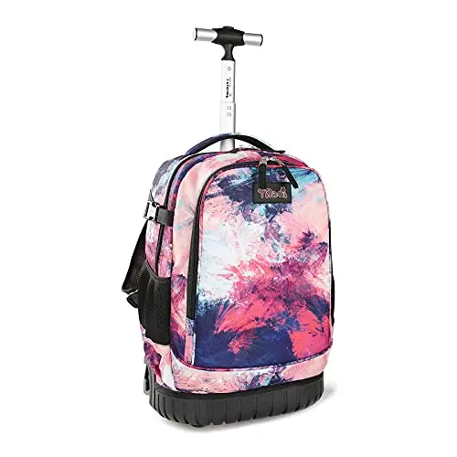 Tilami cute rolling backpack in pink with palm tree design for school