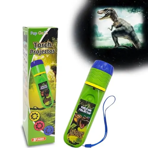 Small dinosaur-shaped flashlight that projects dinosaur images onto walls and ceilings