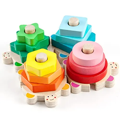 WOOD CITY wooden stacking toys and shape sorter for toddlers 1-3