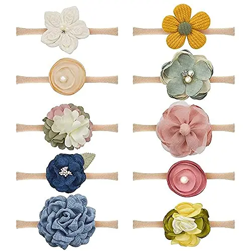 ZYSC 10-pack of basic nylon baby headbands in solid colors.