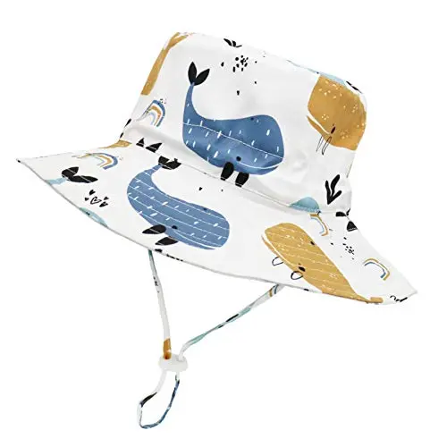 Infant wide brim bucket sun hat with adjustable chin strap
