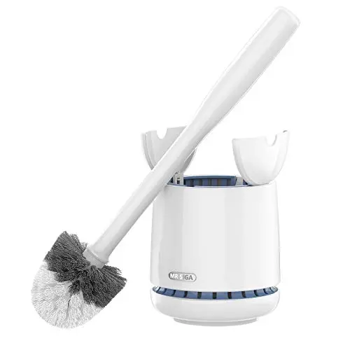 MR.SIGA white toilet brush and holder set with automatic lid