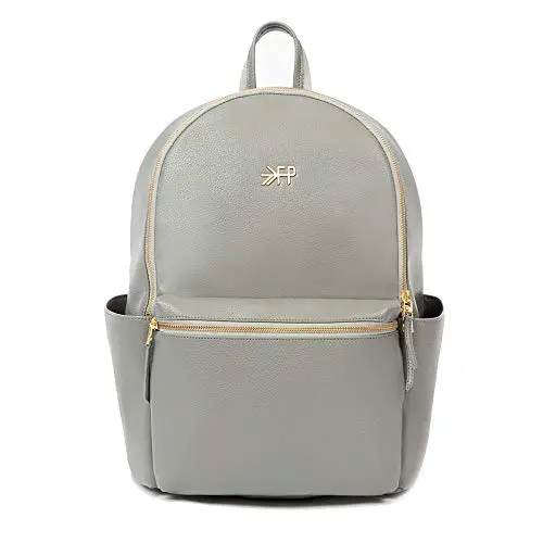 Freshly Picked Classic City Backpack II diaper bag in Stone color, showing backpack straps and multiple compartments